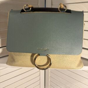 Luella Grey Raffia Crossbody Bag – Teal & Brown Faux Leather, NWT,